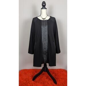 Laundry Shelli Segal Black PU Vegan Leather Wide Sleeves Zipper Cape Poncho L